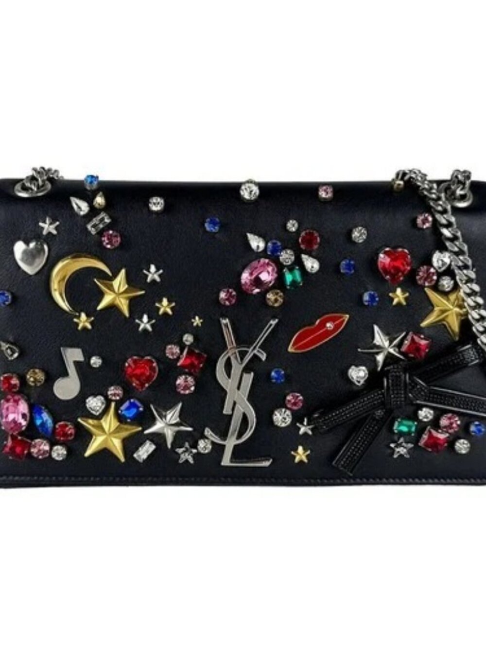 Auth SAINT LAURENT Chain Shoulder Bag Black/Multicolor Leather/Metal - z10959